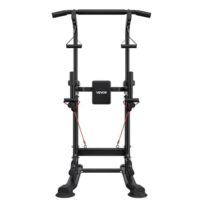 VEVOR Pull Up Bar, 330 LBS Power Tower Dip Station, Workout Dip Station with H-Shaped Stable Base & Back Pad, Adjustable 12 Level Height Free Standing Chin Up Bar for Back, 4-Level Adjustable Back Pad