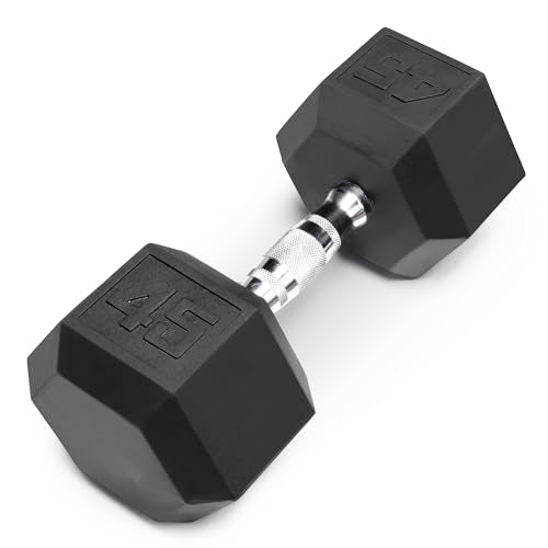 Marcy Classic Rubber Hex Dumbbell with Knurled Grip for Strength Training and Bodybuilding, 5lb - 50lb Single Dumbbell for Exercise & Fitness, Sold Individually - style: 45lb, Single