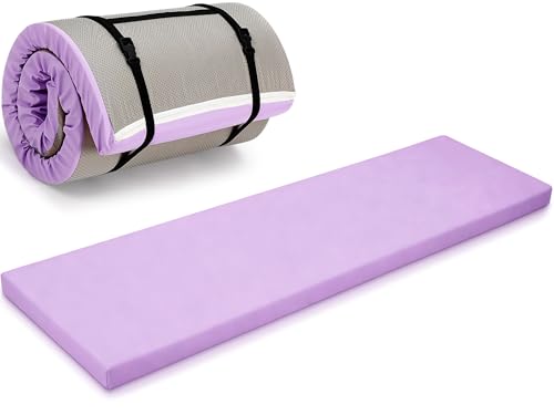 Lyrow 2 Inch 72"x24" Thick Foldable Yoga Mat with Carry Strap, Non-slip Portable Foam Gym Mat for Yoga, Pilates and Stretching - color: Lavender Purple
