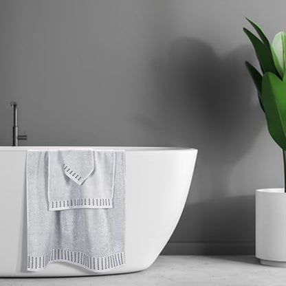 MALLONI HOME Ultra Soft 3 Pack Cotton Towel Set, Contains a Bath Towels 28x55 inch, a Hand Towels 16x24 inch & a Wash Coths 12x12 inch, Ideal Everyday use, Compact & Lightweight - Light Grey - color: Light Grey, size: 3 Pack Set