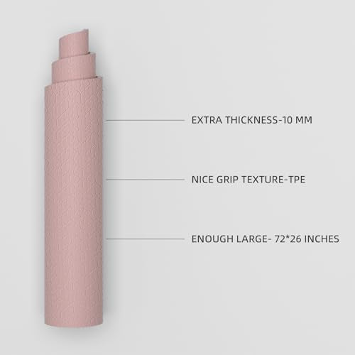 10 mm Yoga Mat 72"x26" TPE Non-Slip Exercise Mat 0.4" Thick, Easy-to-Carry Fitness Mat for Yoga, Pilates & Workout, Professional Mat, Made with Recyclable Material, Durable, Easy to Clean - color: Pink