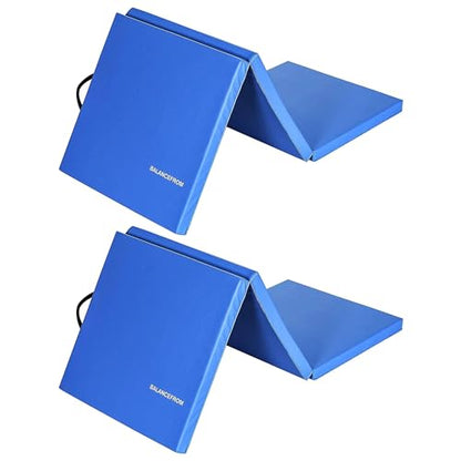 BalanceFrom 2-Pack 6x2 Feet 3-Panel Folding Gymnastics Mat, Blue – 2-Inch Thick Pad with Vinyl Surface and Carrying Handles for Tumbling, Yoga, Pilates, Home Workouts, and Martial Arts