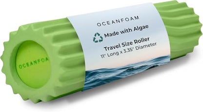 Ripple Travel Foam Roller (11" x 3.35") Firm Mini Foam Roller for Physical Therapy, Deep Tissue Massage, Back Pain - High Density, Ergonomic Wave Textured - Yoga, Exercise (Algae Green)
