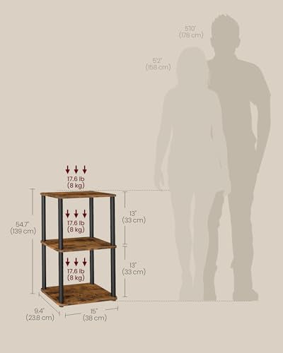 VASAGLE 3-Tier Shelf, Storage Shelves, Bookcase with Shelves, Living Room - color: Rustic Brown + Ink Black, size: 3 Tiers (15"W)