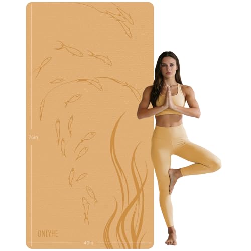 Extra Wide Yoga Mat 76"x40"x10mm TPE Double-Width Exercise Mat for Couples, Tall Yogis & Home Workouts, Non-Slip, Free of PVC & Latex - color: Orange + Grey