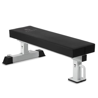 Titan Fitness TITAN Series Single Post Flat Bench, Rated 1,200 LB, 4" Thick HeftyGrip Vinyl Pad, Dedicated Home Gym Competition Weightlifting & Strength Training Utility Bench - color: White