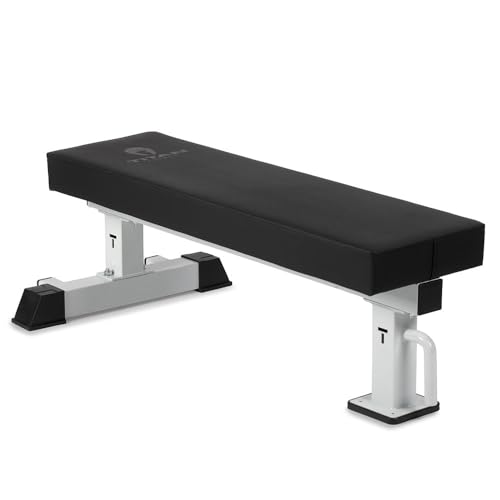 Titan Fitness TITAN Series Single Post Flat Bench, Rated 1,200 LB, 4" Thick HeftyGrip Vinyl Pad, Dedicated Home Gym Competition Weightlifting & Strength Training Utility Bench - color: White