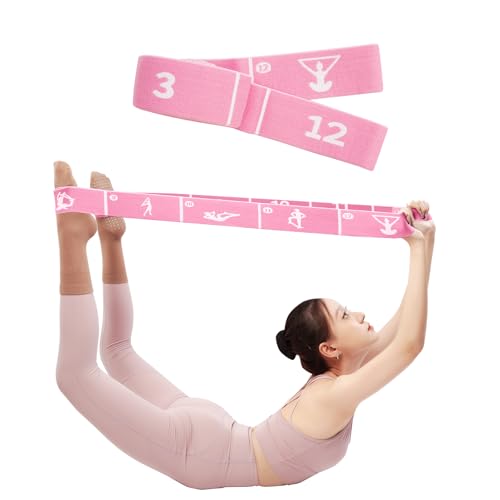 Yoga Strap with 10/12 Loops - Multi-Functional Stretch Band for Pilates, Dance, Gymnastics, Physical Therapy, Flexibility & Resistance Training, Ballet, Latin Workouts - color: Pink
