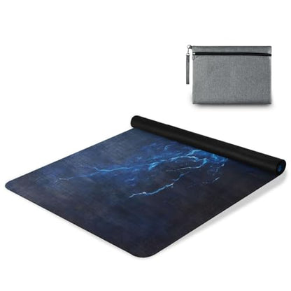 Kigai Travel Yoga Mat 71" x 24" Non Slip Natural Rubber Foldable Exercise Mat Ultra Thin 1.5mm Lightweight for Fitness, Pilates & Home Workout, Blue Lightning