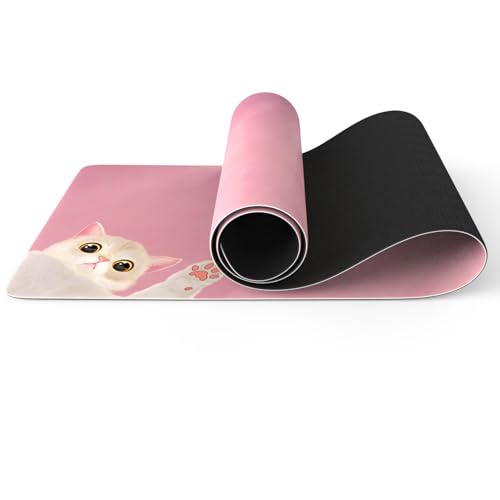 FOLAI Extra Thick Yoga Mat 6mm，pilates mat thick - Non-Slip Exercise Mat for HIIT, Pilates & Home Workouts & Workout with Free Carry Strap - color: pink cat