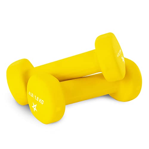 Yes4All Neoprene Coated Dumbbell Hand Weight Sets of 2 - Multiple Weight Options with 15 Colors, Anti-roll, Anti-Slip, Hexagon Shape - color: C. Yellow, size: 4 lbs (Pair)