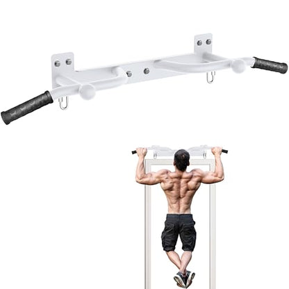 Wall Mounted Pull Up Bar - Heavy Duty Chin Up Bar, Pull-Up Bar for Garage, Joist, Wall Mount - Multifunctional Fitness Bar, Supports up to 600 Lbs - color: White