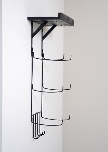 Olivia and Lily Wall-Mounted Yoga Mat Rack with black wood shelf - Organizer for Yoga Mats, Resistance Bands, and Accessories - Home Gym Storage Solution
