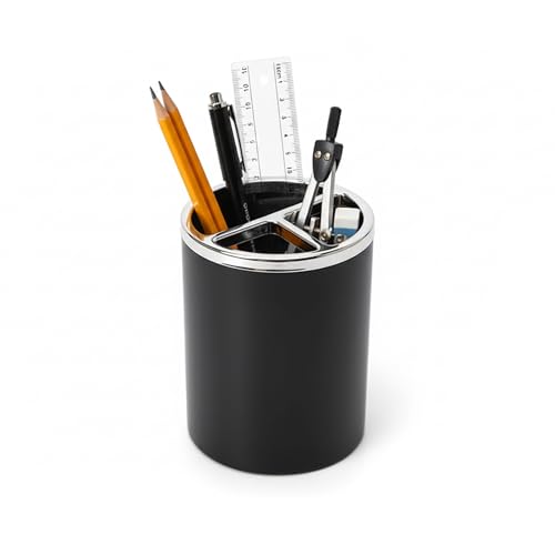 Black Pencil Holder for Desk | 3 Compartments Pencil Cups for Classroom, Home, Office Desks, Meeting Room | Pen Cup Holder for Desks & Decorative Pen Holders for Desk Cute Office Supplies - style: Style E