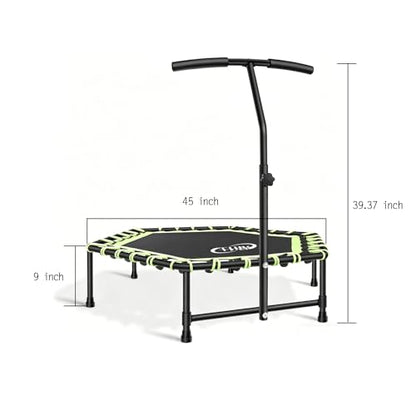 Fitness Trampoline, 40" Rebounder Trampoline Height Adjustable Recreational Trampolines Bar Silent Bungee Exercise Workout Indoor Home