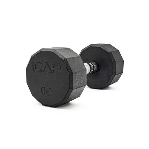 CAP Rubber Coated Dumbbell Weights, Free Weights for Home Gym Strength Training, Anti-Roll Hex Dumbbells with Black, Chrome & Comfort Grip Handles, Singles - size: 12 lb, style: 12-Sided - Chrome Handle
