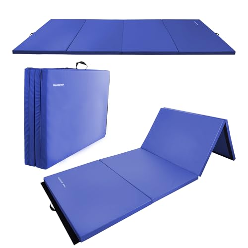 Fitvids Folding Exercise Gymnastics Mat 4'x8'x2" Gym Workout Mat with Carrying Handles High-Density Portable Fitness Aerobics Mats for Home Gym Yoga Pilates Tumbling MMA Core Training, Multiple Colors - color: Blue