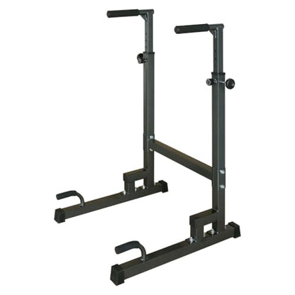 Adjustable Dip Bar Station with Detachable Bench, Heavy Duty Steel Dip Stands for Home Gym, Height Adjustable Parallel Bars for Dips, Push Ups, L-Sits, Strength Training, Black