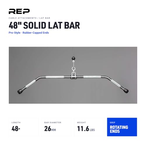REP Fitness LAT Pulldown and Low Row Cable Machine Attachments and Functional Trainer Attachments – Curl Bar, D-Handle, Ankle Cuff, Tricep Rope, Sports Handle, Straight Bar, Row, Chinning Triangle - style: 48 Solid Lat Bar Pro Style