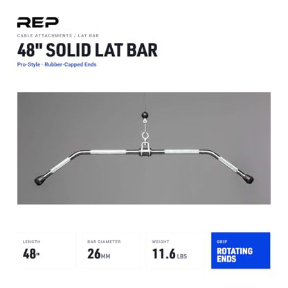 REP Fitness LAT Pulldown and Low Row Cable Machine Attachments and Functional Trainer Attachments – Curl Bar, D-Handle, Ankle Cuff, Tricep Rope, Sports Handle, Straight Bar, Row, Chinning Triangle - style: 48 Solid Lat Bar Pro Style