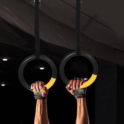 TEHAUX 1 Pair Gymnastic Rings with Adjustable Straps Home Gym Exercise Pull up Rings for Strength Training and Bodyweight Workout for Indoor and Outdoor Calisthenics