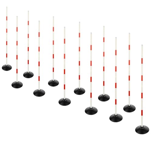 Red-White Soccer Agility Pole Set Rubber Base Dribbling Stick Traffic Warning Sign Pole Multifunctional Training Pole - color: Pack of 12, style: 4.9 FT