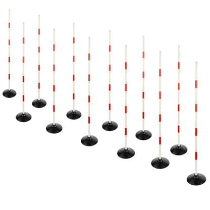 Red-White Soccer Agility Pole Set Rubber Base Dribbling Stick Traffic Warning Sign Pole Multifunctional Training Pole - color: Pack of 12, style: 4.9 FT
