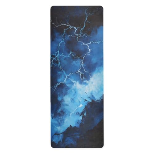Kigai Travel Yoga Mat 71" x 24" Non Slip Natural Rubber Foldable Exercise Mat Ultra Thin 1.5mm Lightweight for Fitness, Pilates & Home Workout, Blue Lightning