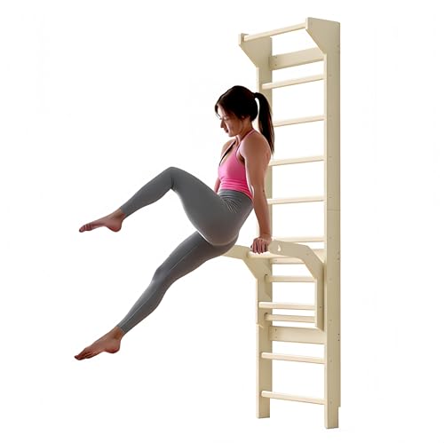 Swedish ladder wall gym adult & Pull Up Bar Gymnastics Bar – Ultimate Wall Bars for Exercise with Adjustable Dip Bar Attachment,Moves wall bars, Wood Stall Bars for Home, Calisthenics, Physical Therapy and Kids Training