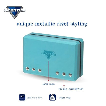 AMENTUM Yoga Block 9”x6”x3” Stand Out With Style Premium Yoga Block Featuring Bold Metallic Rivets. High-Density/Non-Toxic EVA Foam, Non-Slip Surface,Lightweight Exercise Support for Yoga, Stretching, Fitness Training