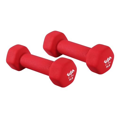 JFIT Dumbbell Pairs or Sets – Neoprene & Vinyl Coated Hand Weights for Home Gym, Strength Training, Aerobics, Cardio Exercise and Fitness - size: 3 lbs (Pair), style: Dumbbell Pair