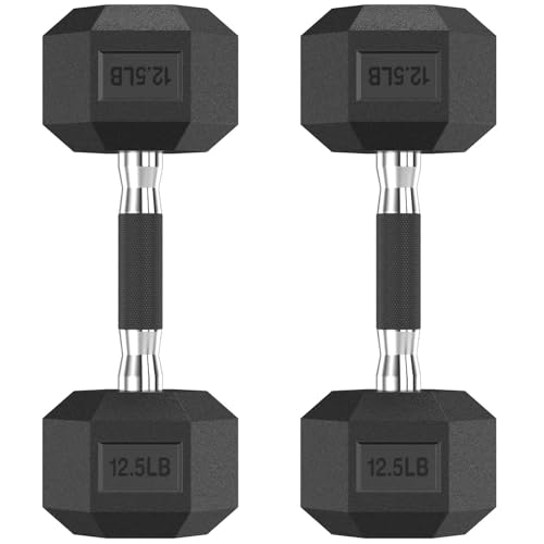 HANDBODE Hex Dumbbell Set, 2.5-65 lb Rubber Encased Exercise & Fitness Dumbbells, Weights Dumbbells Set of 2, Hand Weight for Strength Training - size: 12.5 lb, Pair, style: Rubber Handle