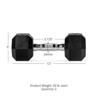 Titan Fitness Pair Rubber Coated Hex Dumbbells, Roll-Resistant Hexagonal Free Weights, Chrome-Coated Handles with Knurling, Strength Training Equipment - style: 20 lb, Pair