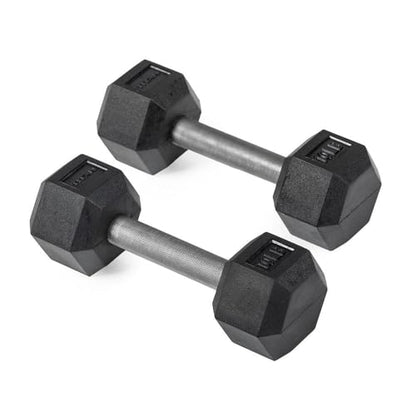 Titan Fitness Free Weights, Rubber Coated Hex Dumbbell, Straight Stainless Steel Handle, Strength Training, Full Body Workout - style: 10 pound Single