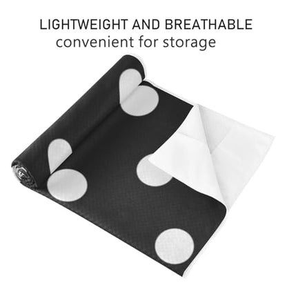 Black and White Polka Dot Yoga Mat Towel, Non-Slip Sweat Absorbent Lightweight Yoga Towel for Hot Yoga, Pilates, Fitness and Workout, Travel 72" x 27" Machine Washable