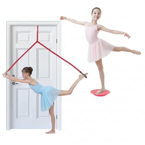 Dance, Cheerleading and Figureskating Trainer Stretching and Balance, 2 Pc. Set, Stretching, Disc Core Board and Flexibility Equipment Strap for Dance, Gymnastics, Turning, Stunt - color: Pink Small