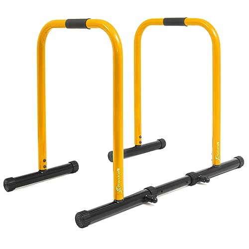 ProsourceFit Dip Stand Station, Heavy Duty Ultimate Body Press Bar with Safety Connector for Tricep Dips - color: Yellow, style: Lite
