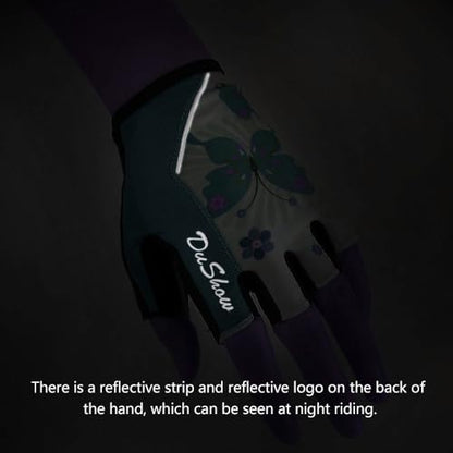 Women Half Finger Cycling Gloves, Pattern Printed with Anti-Slip Shock-Absorbing Pad for Road/Mountain Biking, Gym – Short Fingerless