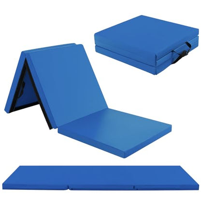 GYMAX Folding Gymnastics Mat, 6 FT x 2 FT x 2 Inches Exercise Mat w/Carrying Handles, Waterproof PU Leather, Hook & Loop Fasteners, Portable Tumbling Mat for Yoga Home Gym