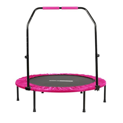 Foldable Mini Trampoline Home Gym Fitness Rebounder with 5 Level Adjustable Handle, Supportive 440 lb Capacity Workout Equipment, 40", Pink