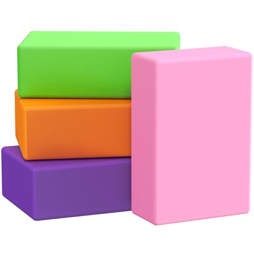 Yoga Blocks 4 Pack - Premium 3x6x9 IN EVA Foam Bricks for Pilates Workout, Stretching, Meditation | Non-slip and Lightweight Yoga Bricks for Flexibility, Balance, Spine Strength - color: 4 PACK- Pink, Orange, Green, Deep Purple