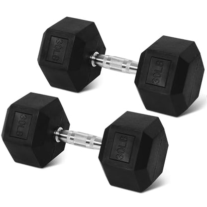 BalanceFrom Rubber Encased Exercise & Fitness Hex Dumbbell, Hand Weights with Anti-Slip Metal Handle for Home Gym, Multiple Sizes