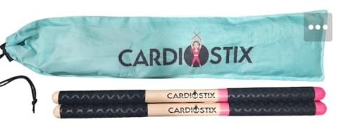 CardioStix 8.5oz Bundle (1 PAIR WITH BAG) Highest-Weighted Double Grip Premium American Hickory Wood Cardio Drum Sticks | Drumming, Fitness, Aerobic Class, Exercises(Pink w/bag) - color: Hot Pink with Bag