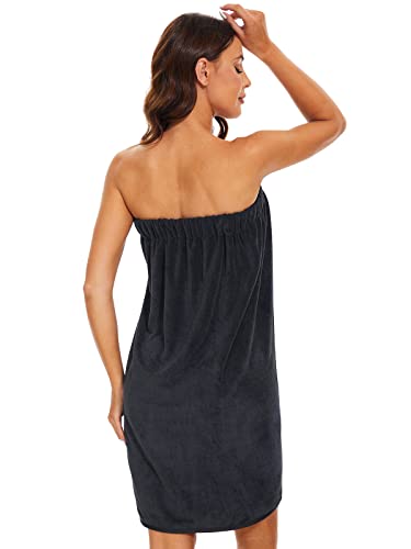 Knuffnee Women Bath Towel Robe Spa Body Wrap Shower Bathrobe Adjustable Snap Closure - color: Black, size: Large