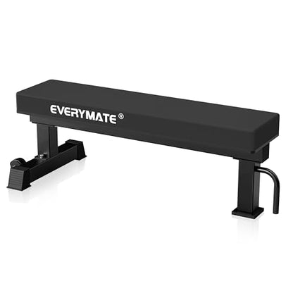 Flat Bench, 4" Thick HeftyGrip Vinyl Pad, Rated 1,200 LB, Flat Benches for Home Gym & Strength Training, Professional Grade Flat Weight Bench Made of Heavy Duty 3"*3" Tube (Black)