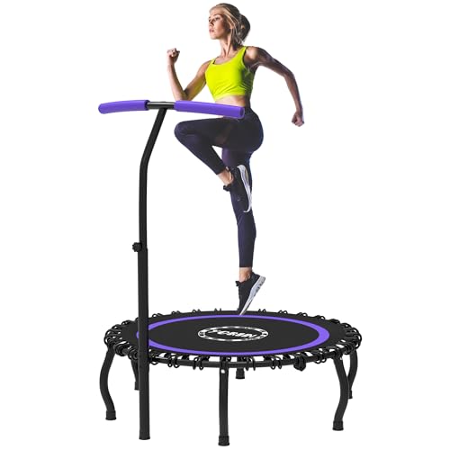 YORIN Rebounder Tranpoline for Adults, 330LBS Fitness Indoor Tranpoline, 40" 48" 50" Mini Exercise Tranpoline with Bungees, Stable Quiet Workout Small Tranpoline, Equipment Exercise at Home - color: Purple, size: 40 IN