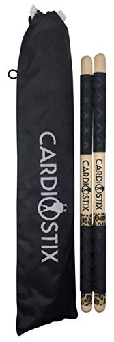 CardioStix 8.5oz Bundle Highest-Weighted Double Grip(1 PAIR,YOU CHOOSE DESIGN OR COLOR) Premium American Hickory Wood Cardio Drum Sticks | Drumming, Fitness, Aerobic Class, Exercises(Leopard) - color: Leopard with Bag NEW IMPROVED!