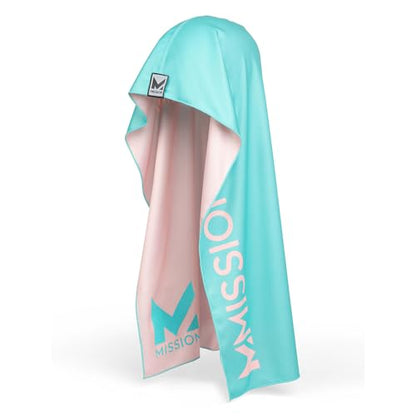 MISSION Reversible Cooling Hoodie Towel- Hood Towel, Cools Instantly When Wet, UPF 50 Sun Protection, Contours Your Head to Stay in Place, Great for Sports, Fitness, Gym (Pink Mint) - color: Pink Mint