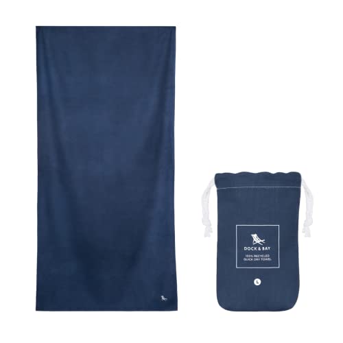 Dock & Bay Beach Towel - Quick Dry, Sand Free - Compact, Lightweight - 100% Recycled - Includes Bag - Essential - Deep Sea Navy - Large (160x90cm, 63x35) - color: Essential - Deep Sea Navy, size: Large (160x90cm, 63x35")