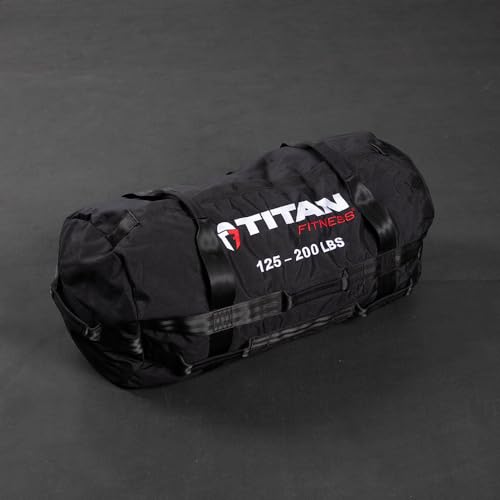 Titan Fitness 125-200 LB PRO Strongman Sandbags, Double Layer, 1050D Cordura, Black, Carry Home Gym Training